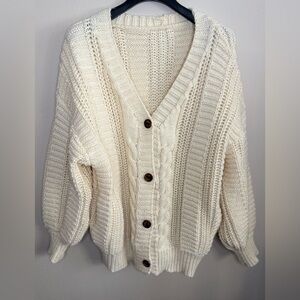 Vintage Handmade Cream Cable Knit Chunky Oversized Cardigan